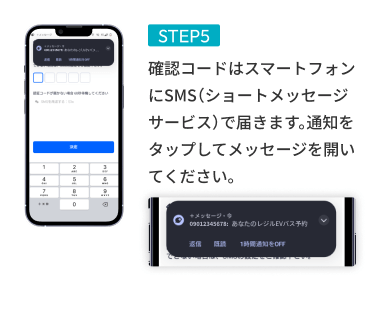 STEP05 確認コードはスマートフォンにSMS（ショートメッセージサービス）で届きます。「通知」をタップしてメッセージを開いてください。
